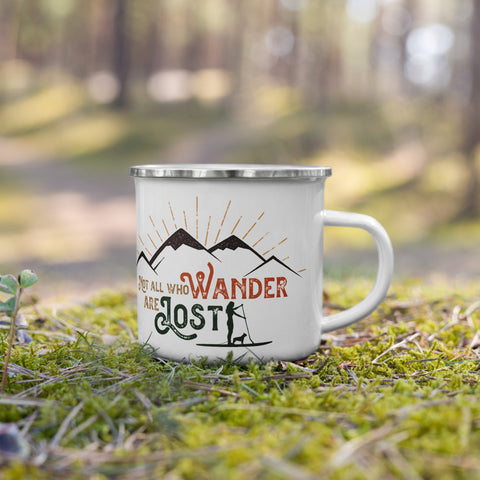 Not All Who Wander are Lost - SUP girl and her Dog Enamel Mug